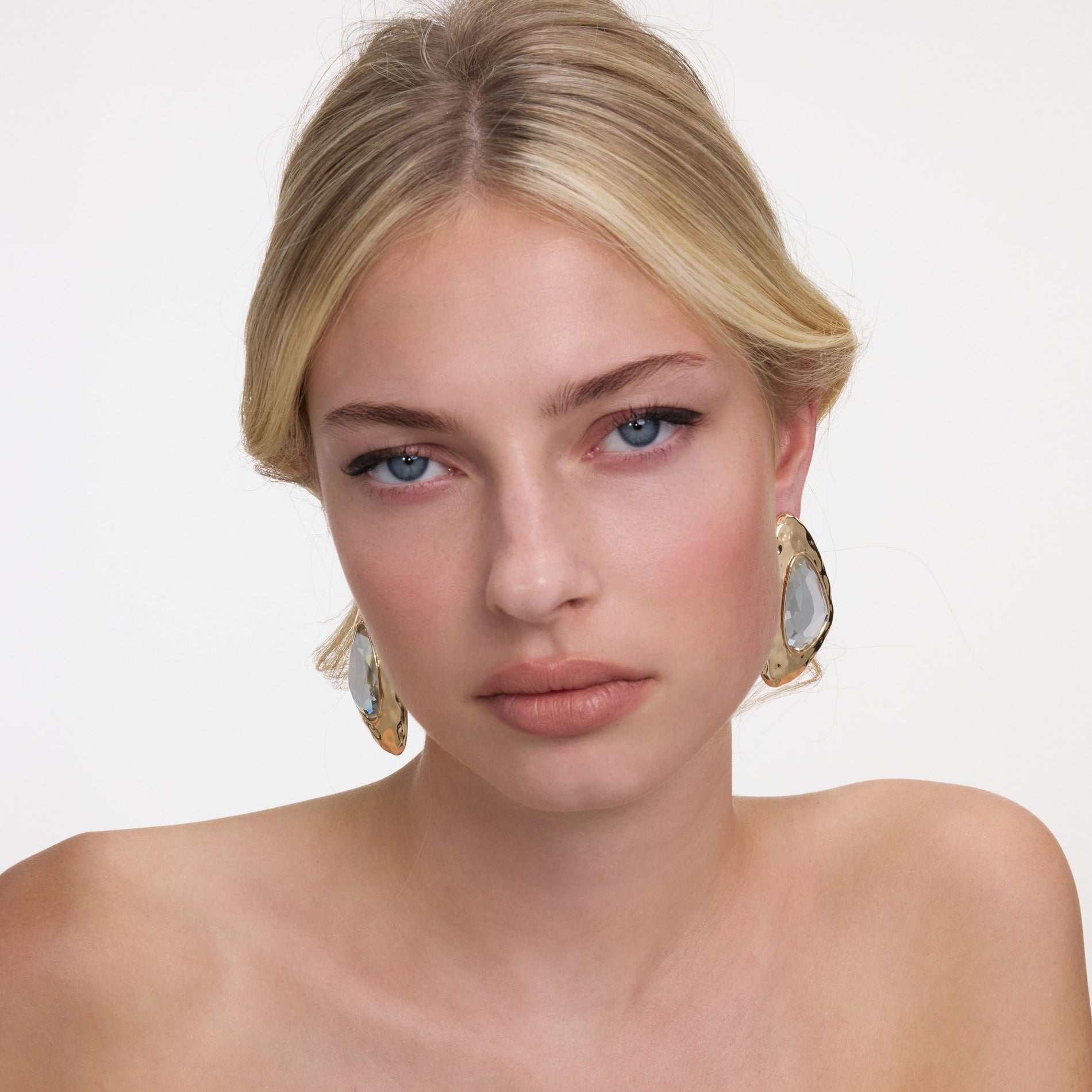 Hammered Gold Crystal Earrings