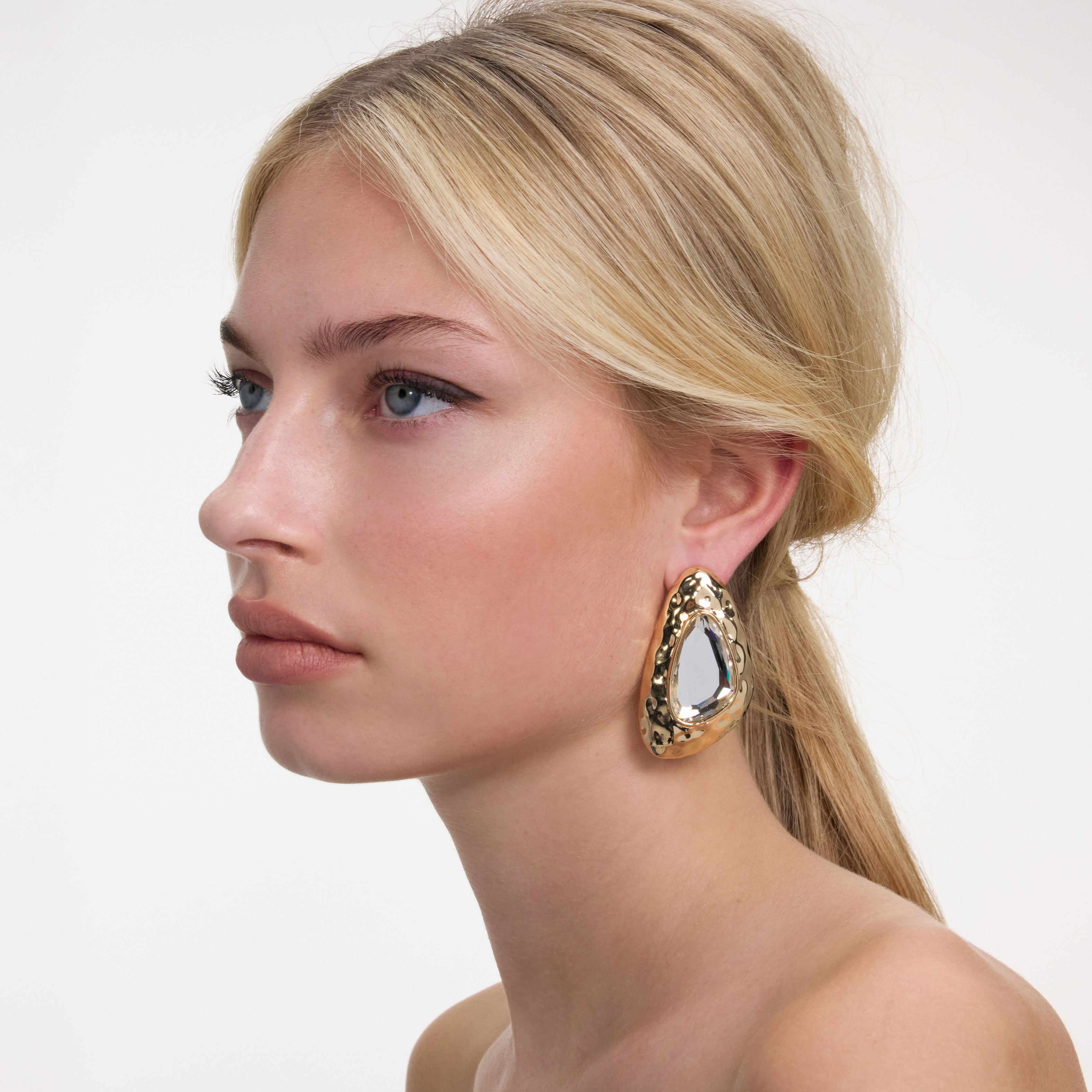 Hammered Gold Crystal Earrings