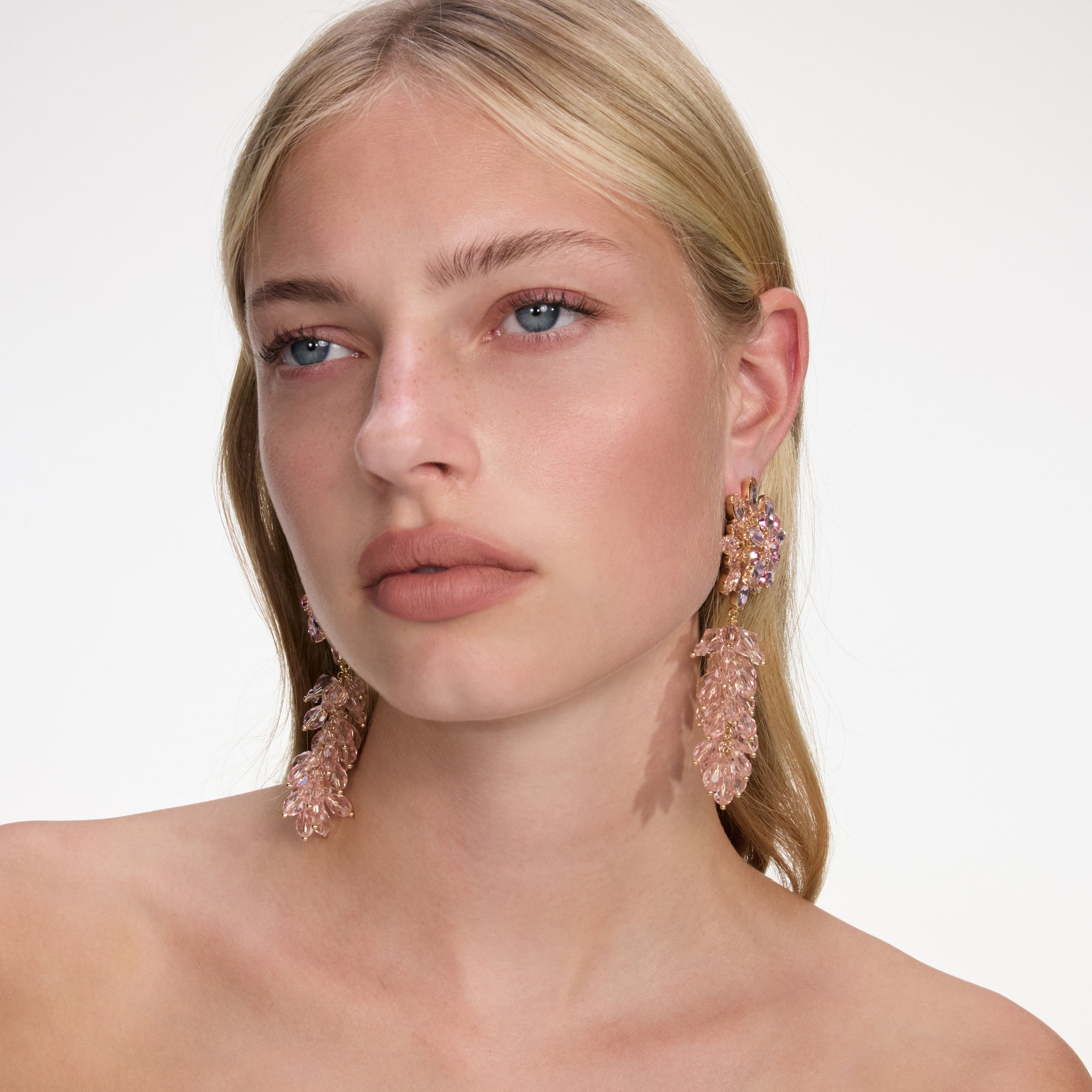 Pink Crystal Cluster Flower Earrings