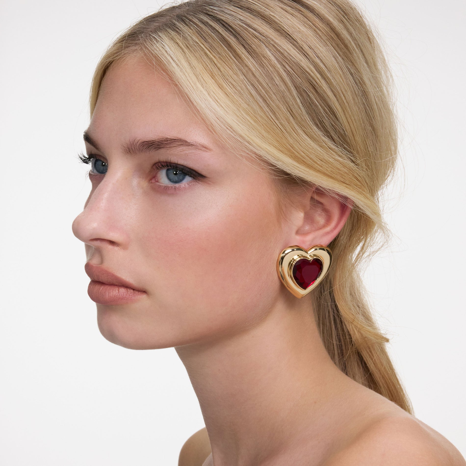 Gold Red Heart Earrings