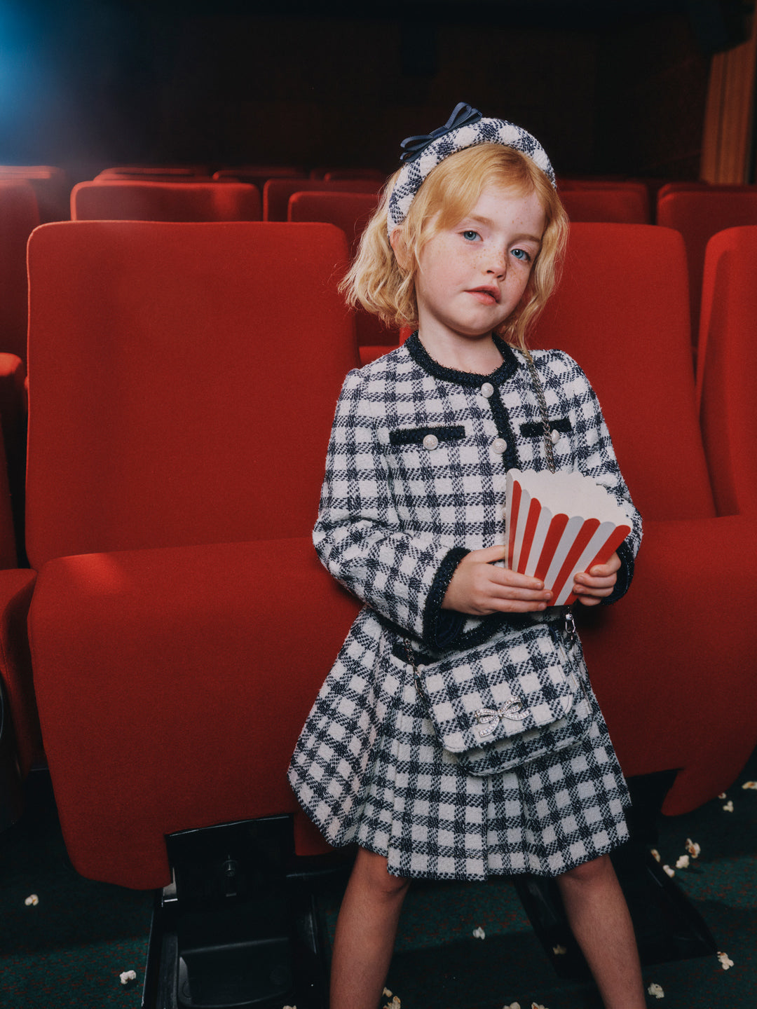 Navy Check Boucle Headband