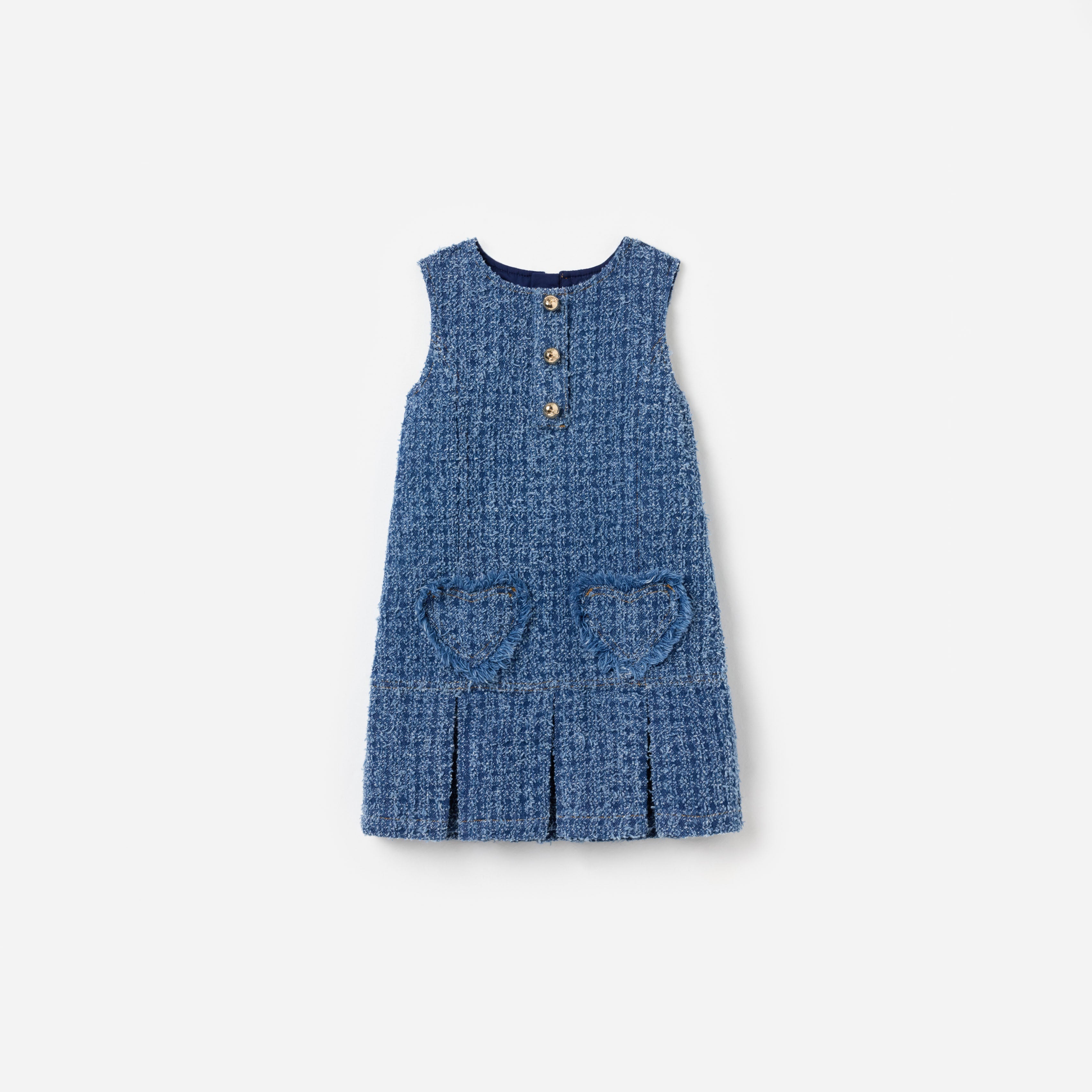 Textured Denim Heart Trim Dress