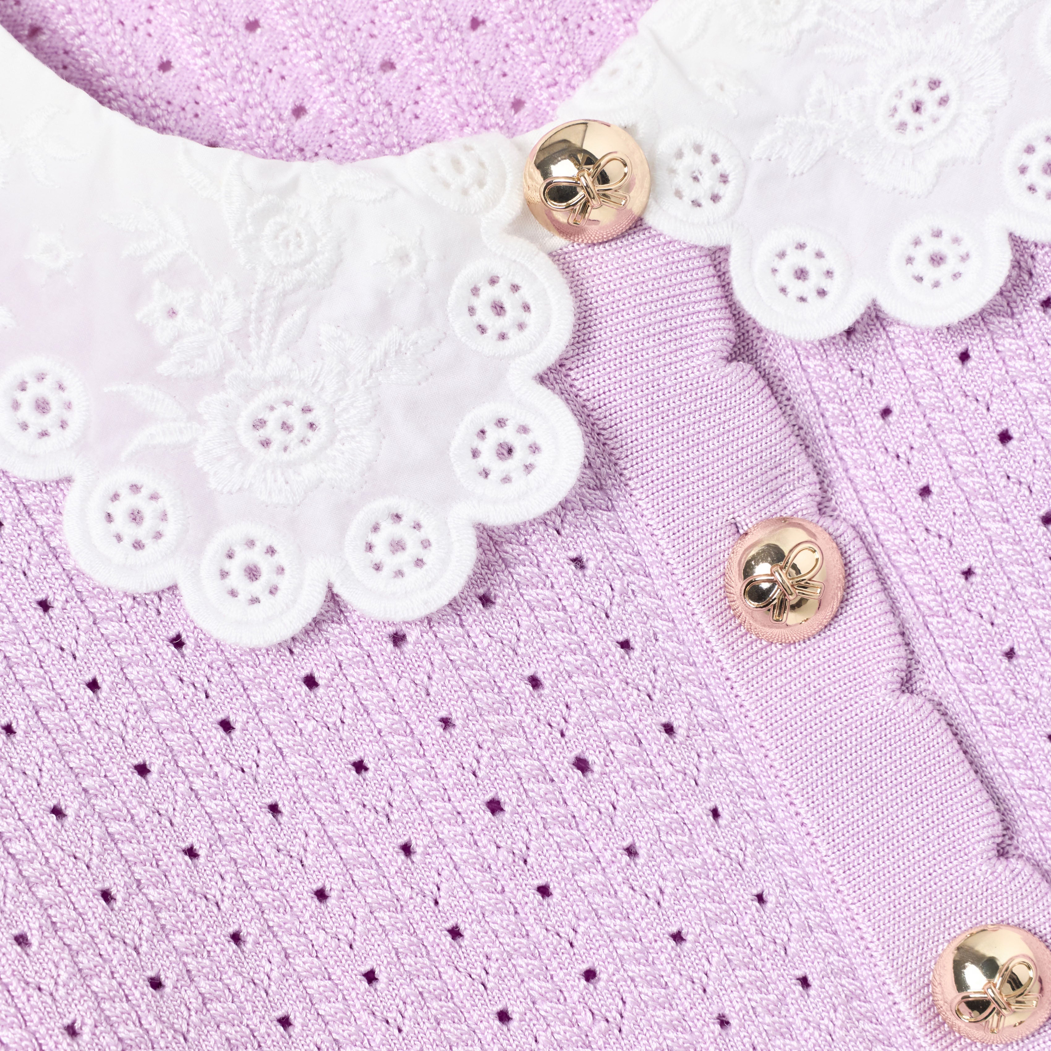 Pink Pointelle Ribbed Knit Cardigan