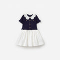 Navy Knit Pleated Dress