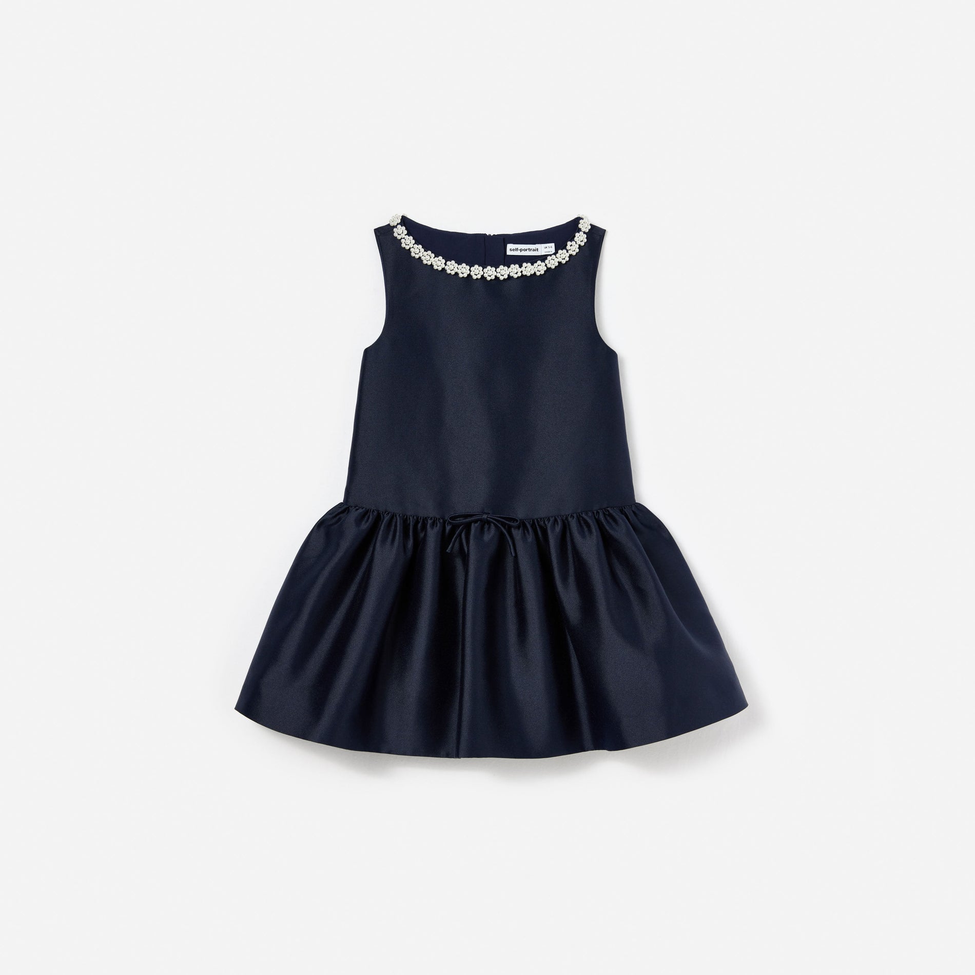 Navy Flower Scallop Taffeta Dress