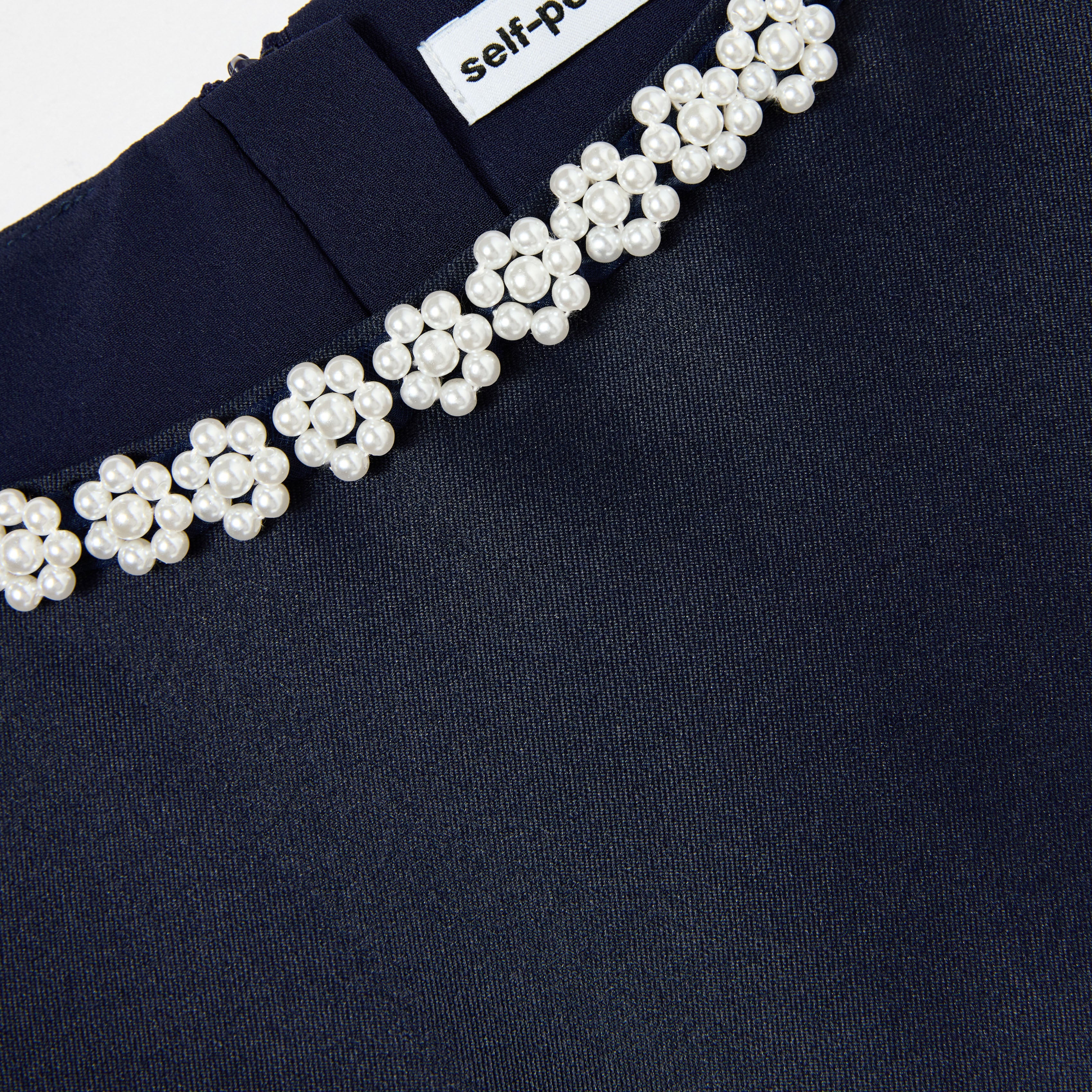 Navy Flower Scallop Taffeta Dress