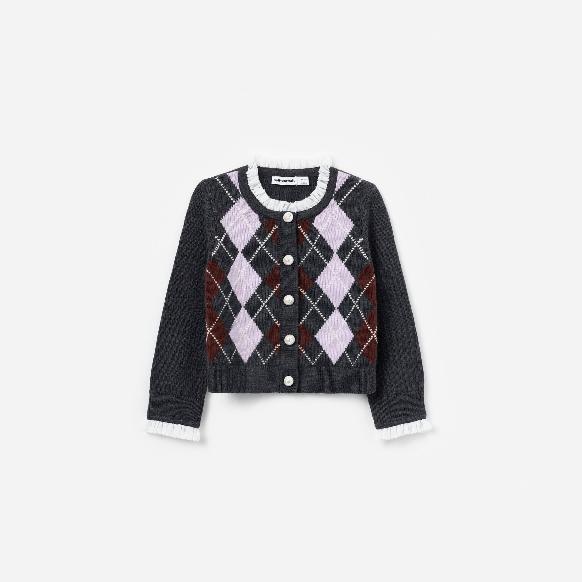 Grey Argyle Embellished Cardigan