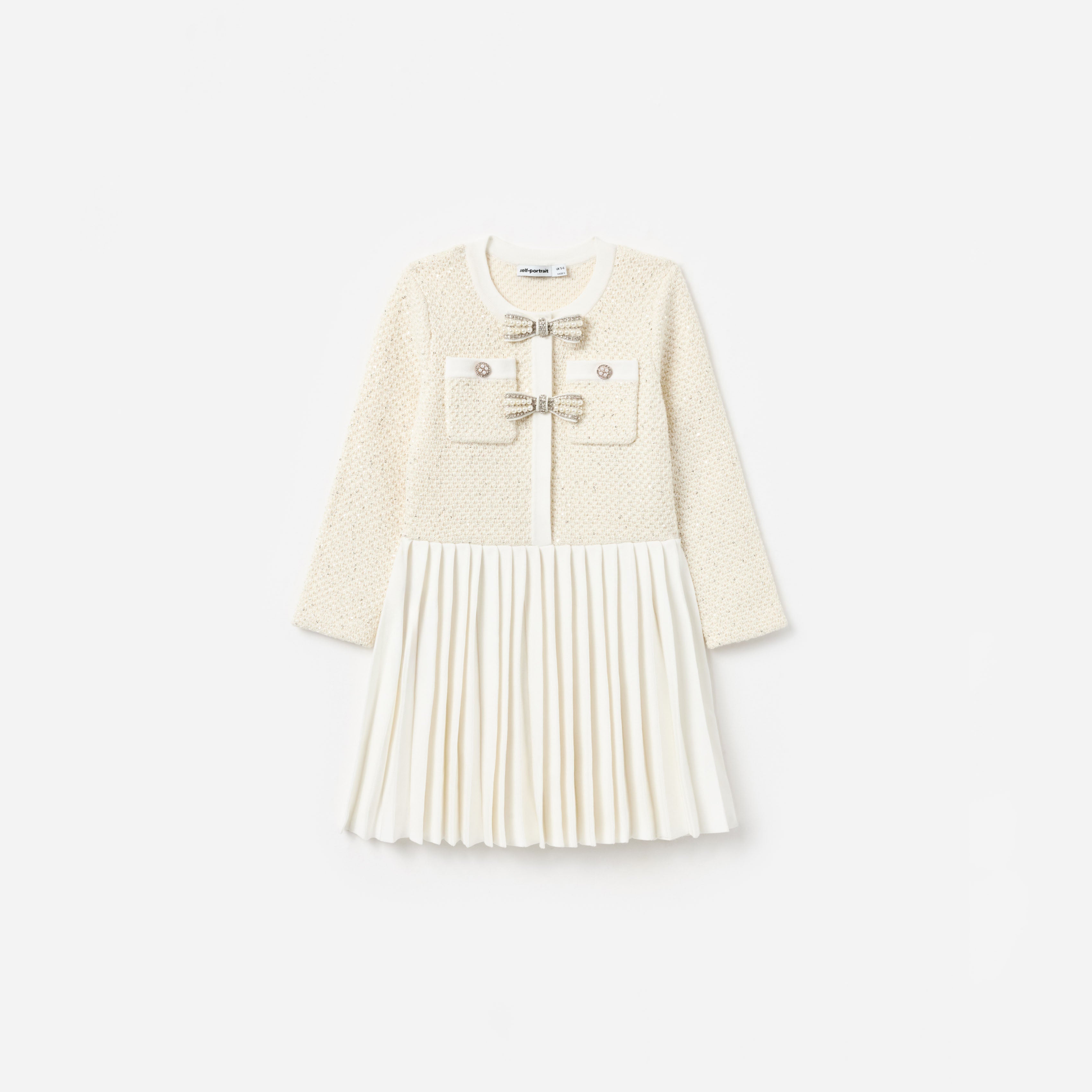 Cream Sequin Knit Bow Trim Dress