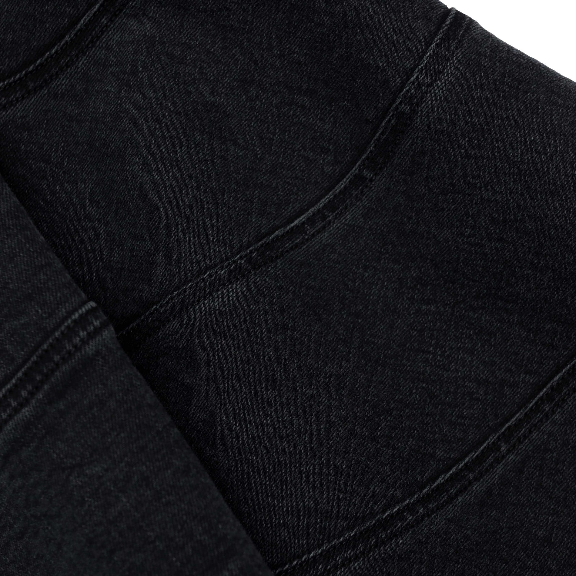 A close up of the fabric for the Black Flared Denim Mini Skirt