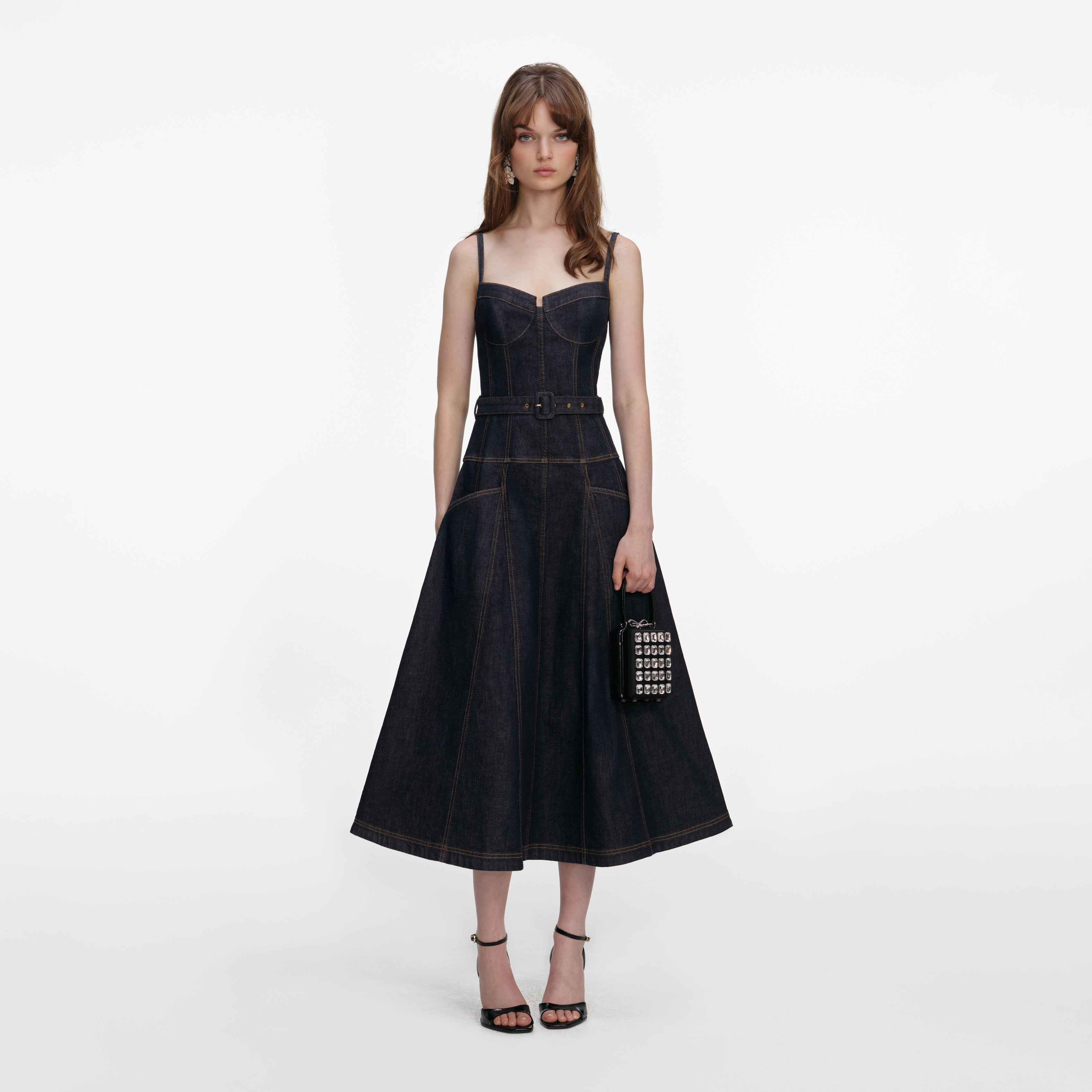 Indigo Denim Flared Midi Dress