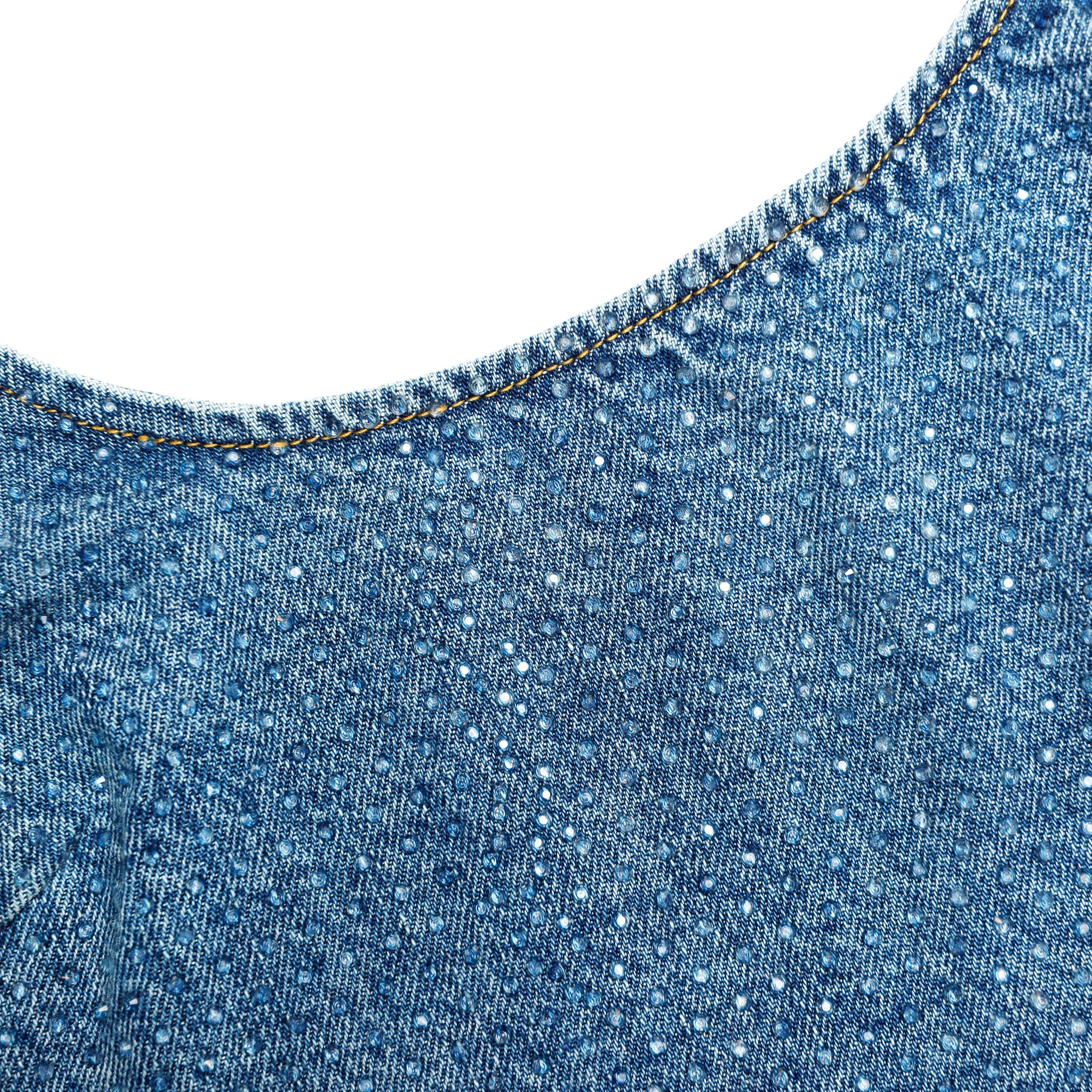 Rhinestone Denim Crop Top