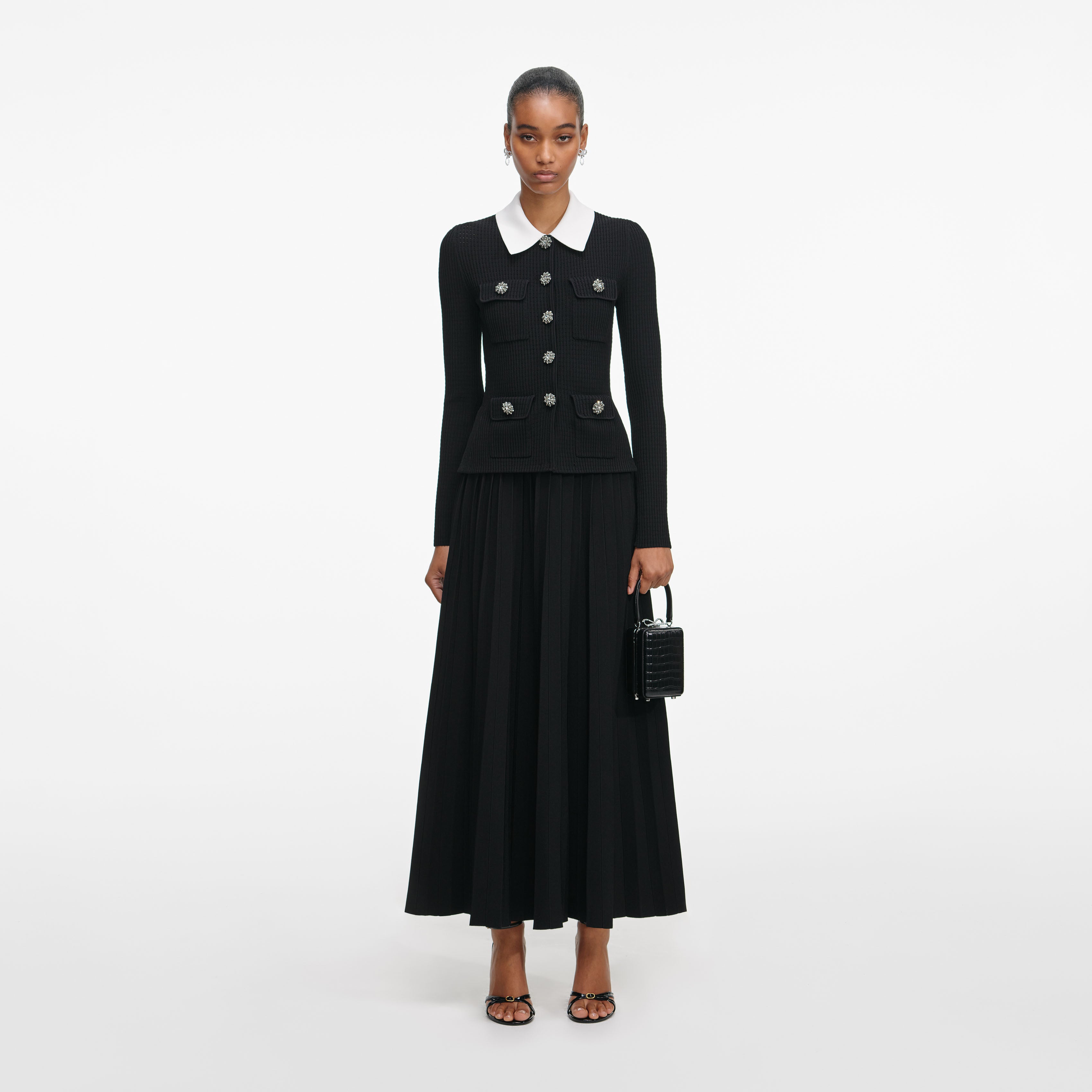 Black Tailored Knit Midi Dress