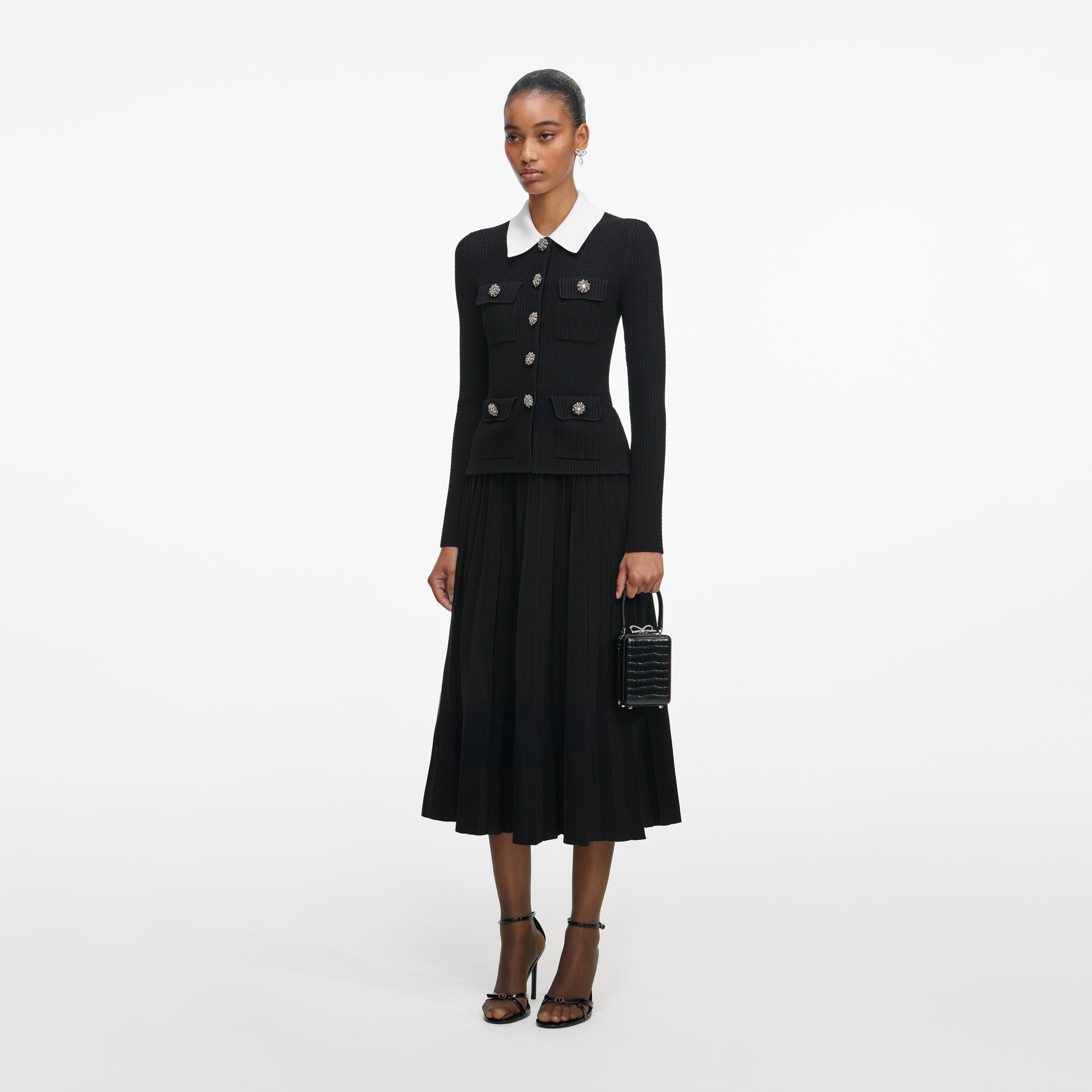 Black Tailored Knit Midi Dress