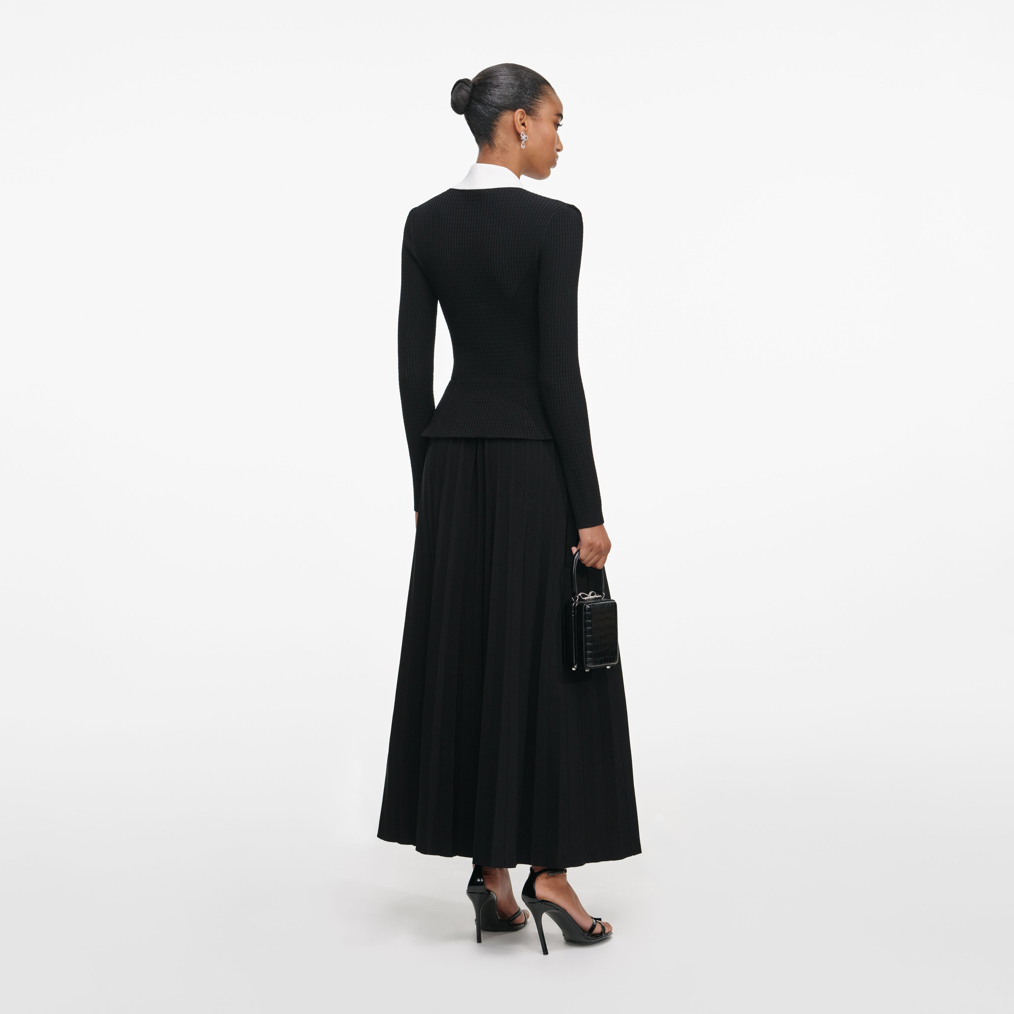 Black Tailored Knit Midi Dress