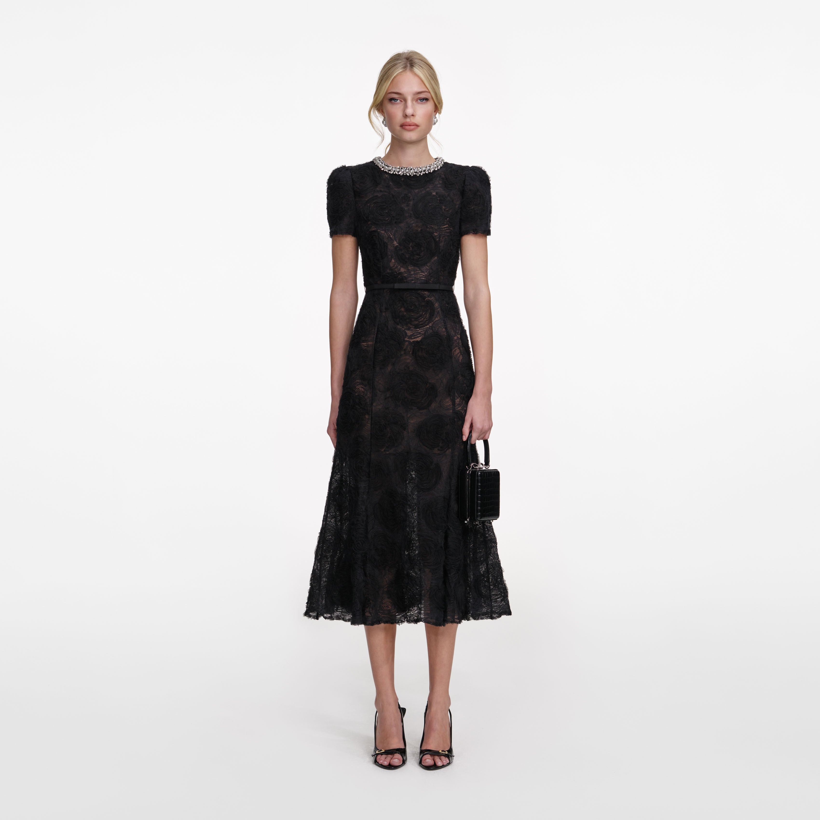 Black Tulle Lace Midi Dress