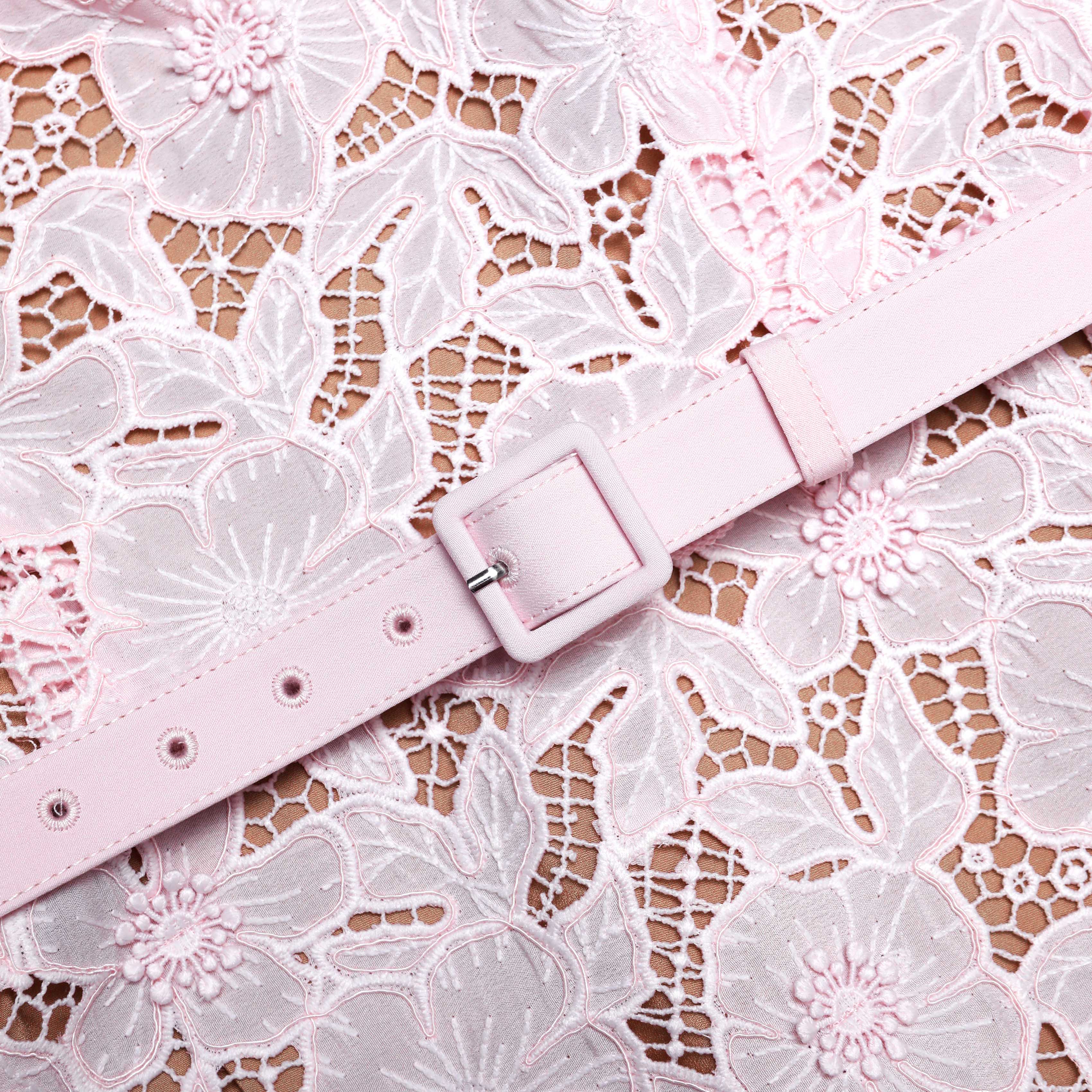 Pink Guipure Lace Midi Dress