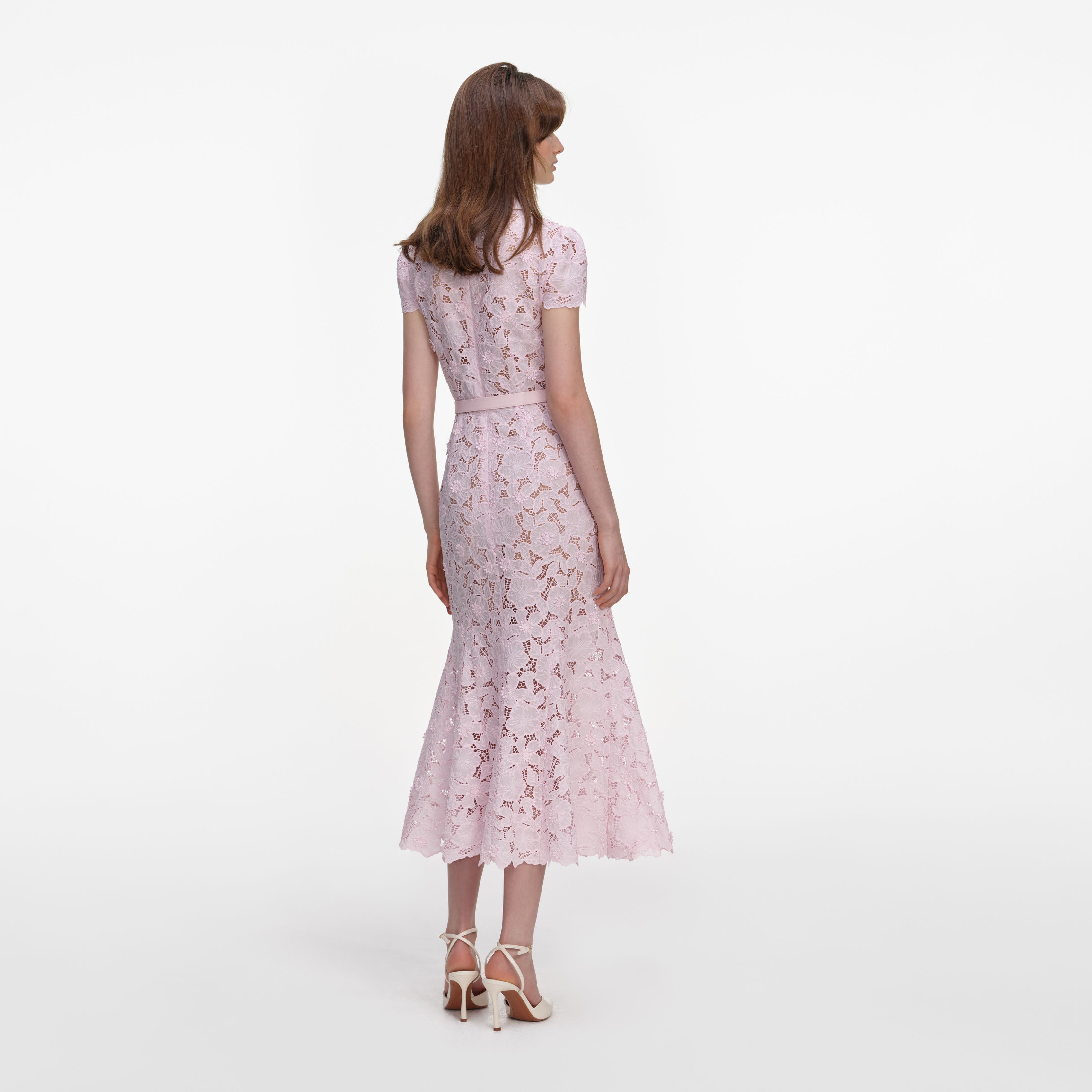 Pink Guipure Lace Midi Dress