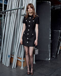 Black Boucle Collared Mini Dress