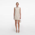 Cream Embellished Boucle Mini Dress