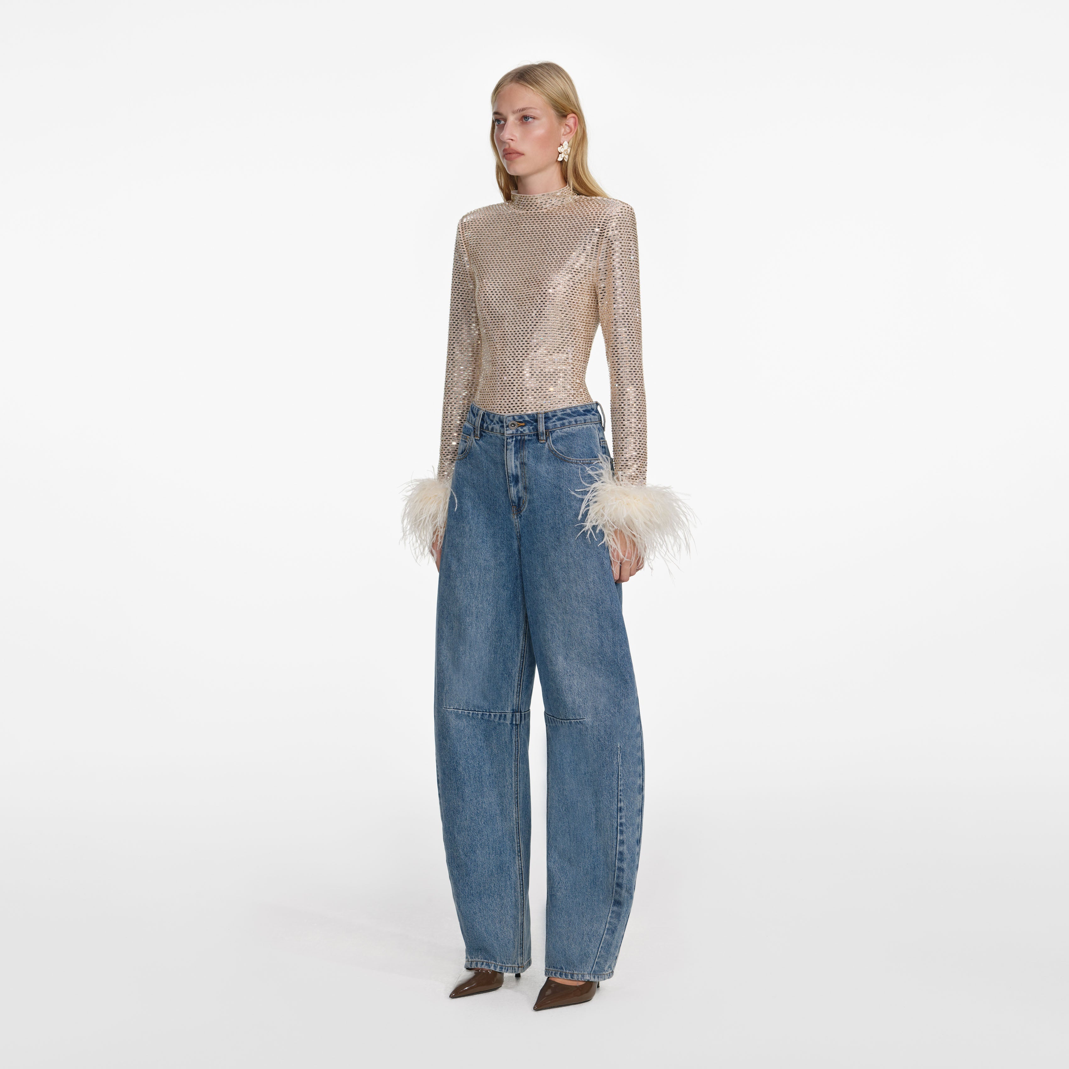 Champagne Rhinestone Feather Top – self-portrait-EU
