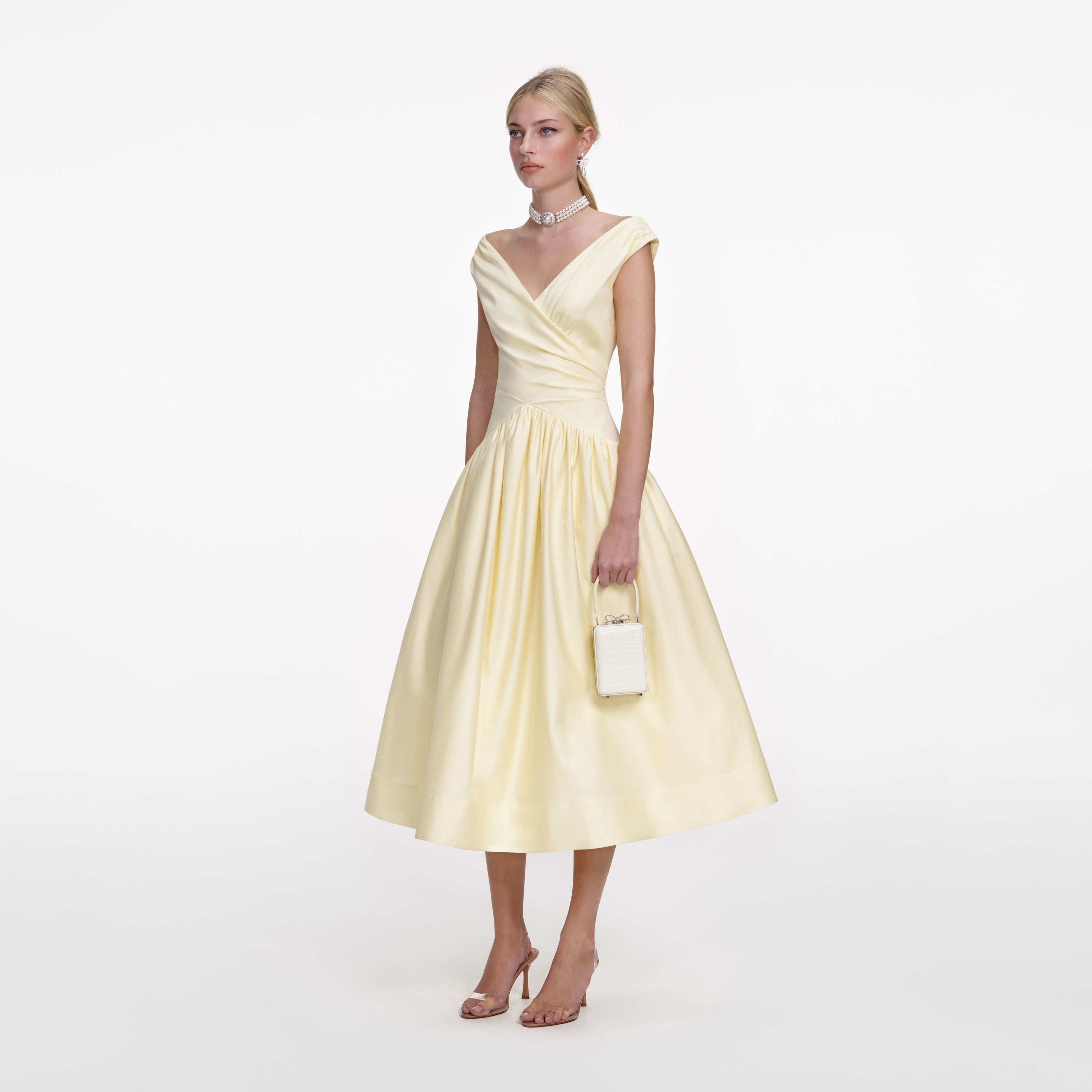 Self-Portrait イエロー　コットン　ミディ　ドレス Yellow Cotton Midi Dress – self-portrait-EU