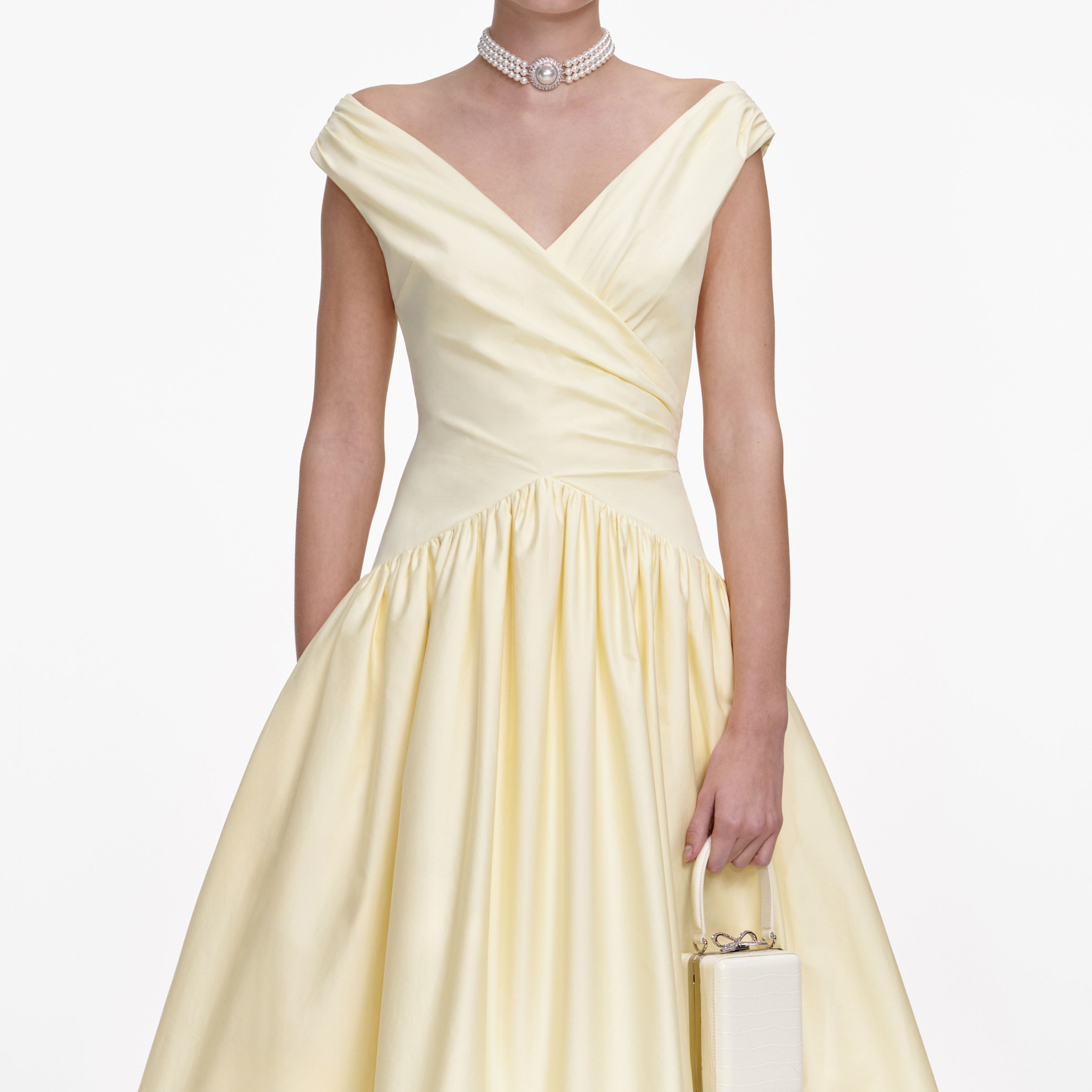 Yellow Cotton Midi Dress – self-portrait-EU