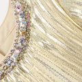Gold Metallic Chiffon Feather Dress