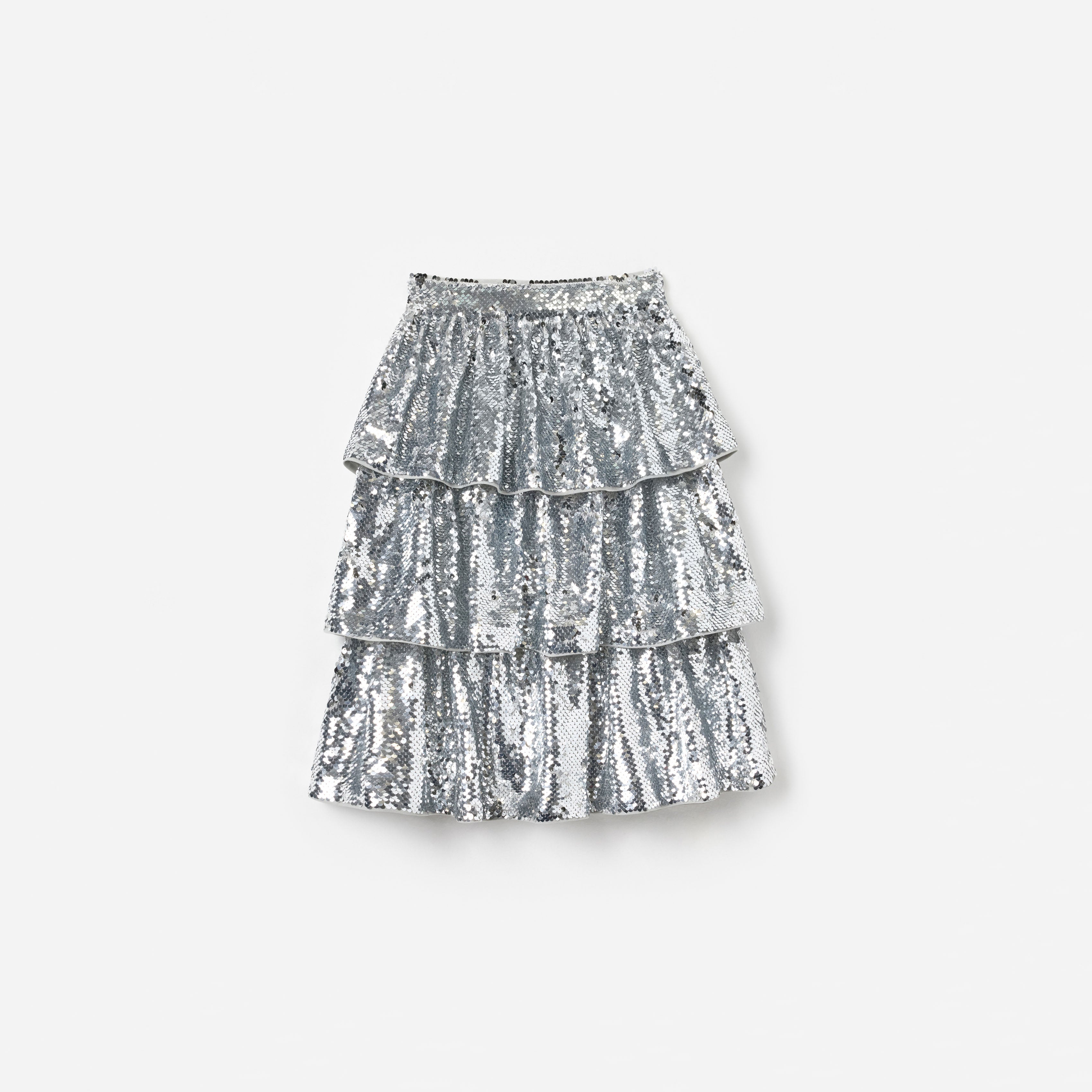 Silver Sequin Tiered Skirt – self-portrait-EU
