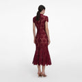Burgundy Flower Lace Midi Dress