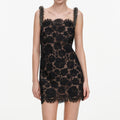 Black Lace Beaded Trim Mini Dress