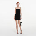Black Crepe Beaded Trim Mini Dress