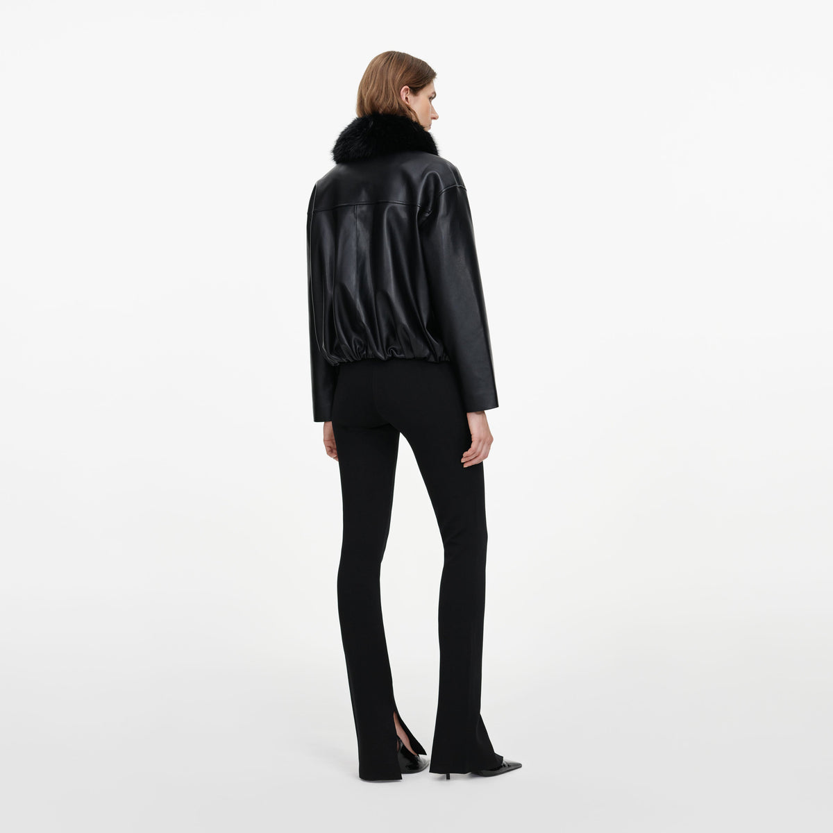Black Faux Leather Bomber Jacket