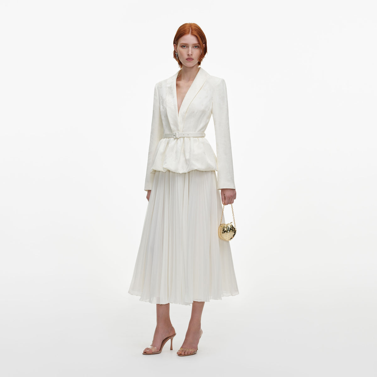 Cream Jacquard Tailored Midi Dress