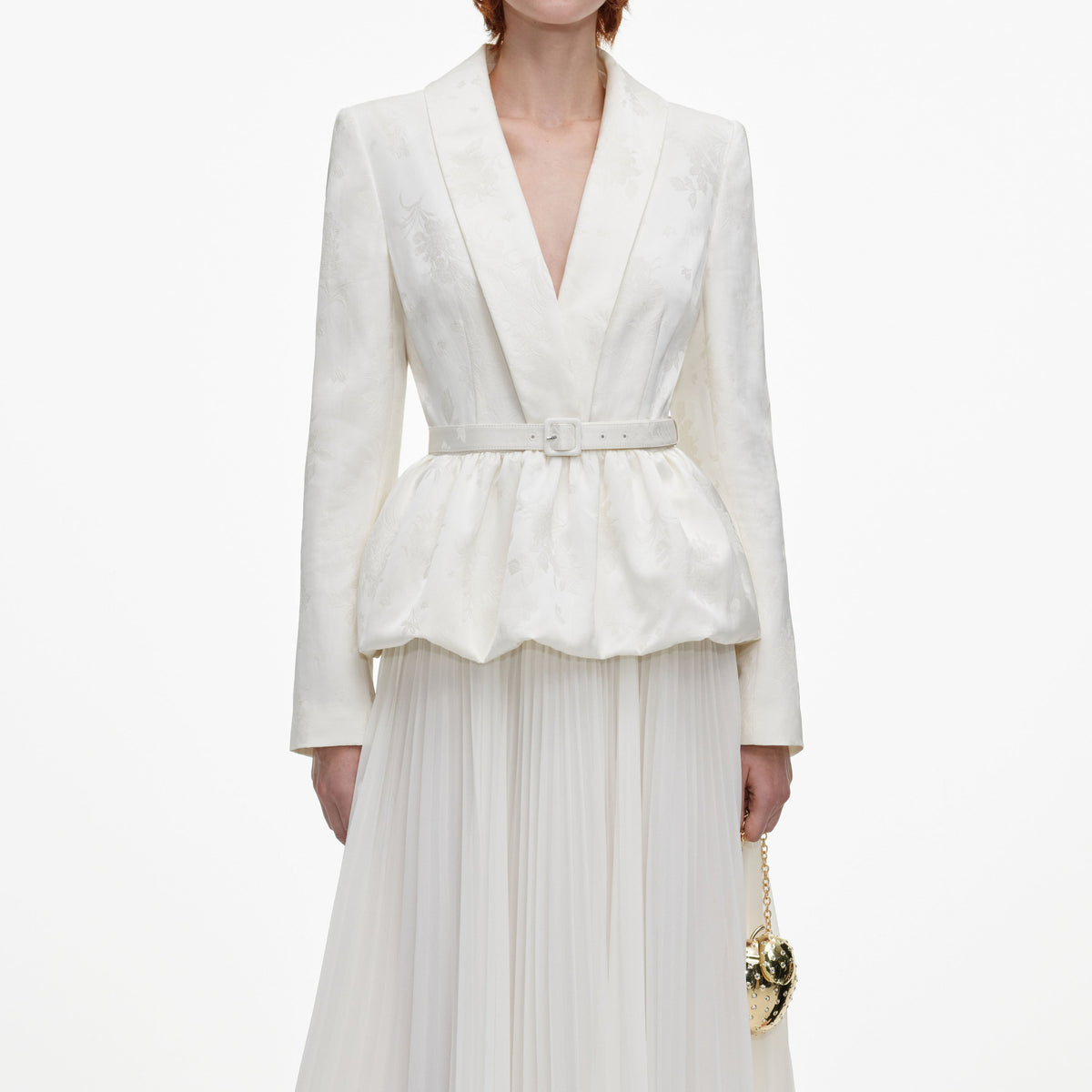 Cream Jacquard Tailored Midi Dress