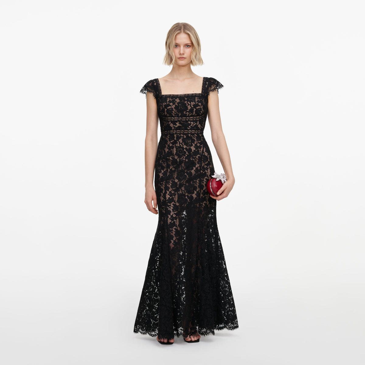 Black Lace Square Neck Maxi Dress