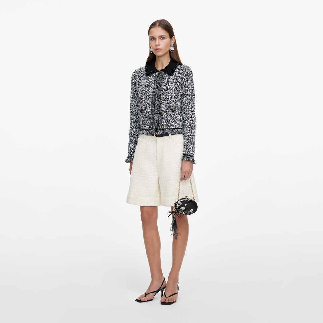 Cream Sequin Boucle Tailored Shorts