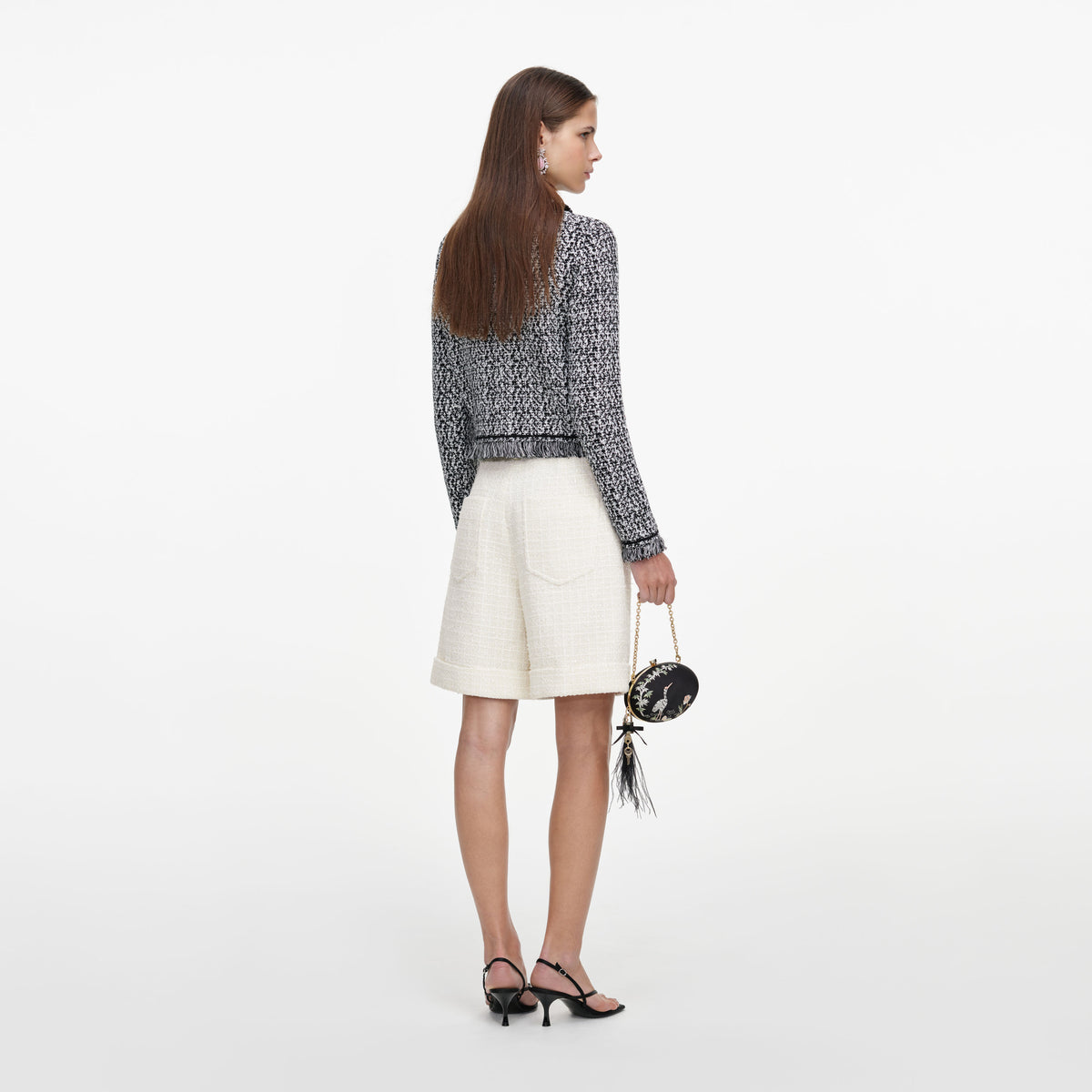Cream Sequin Boucle Tailored Shorts