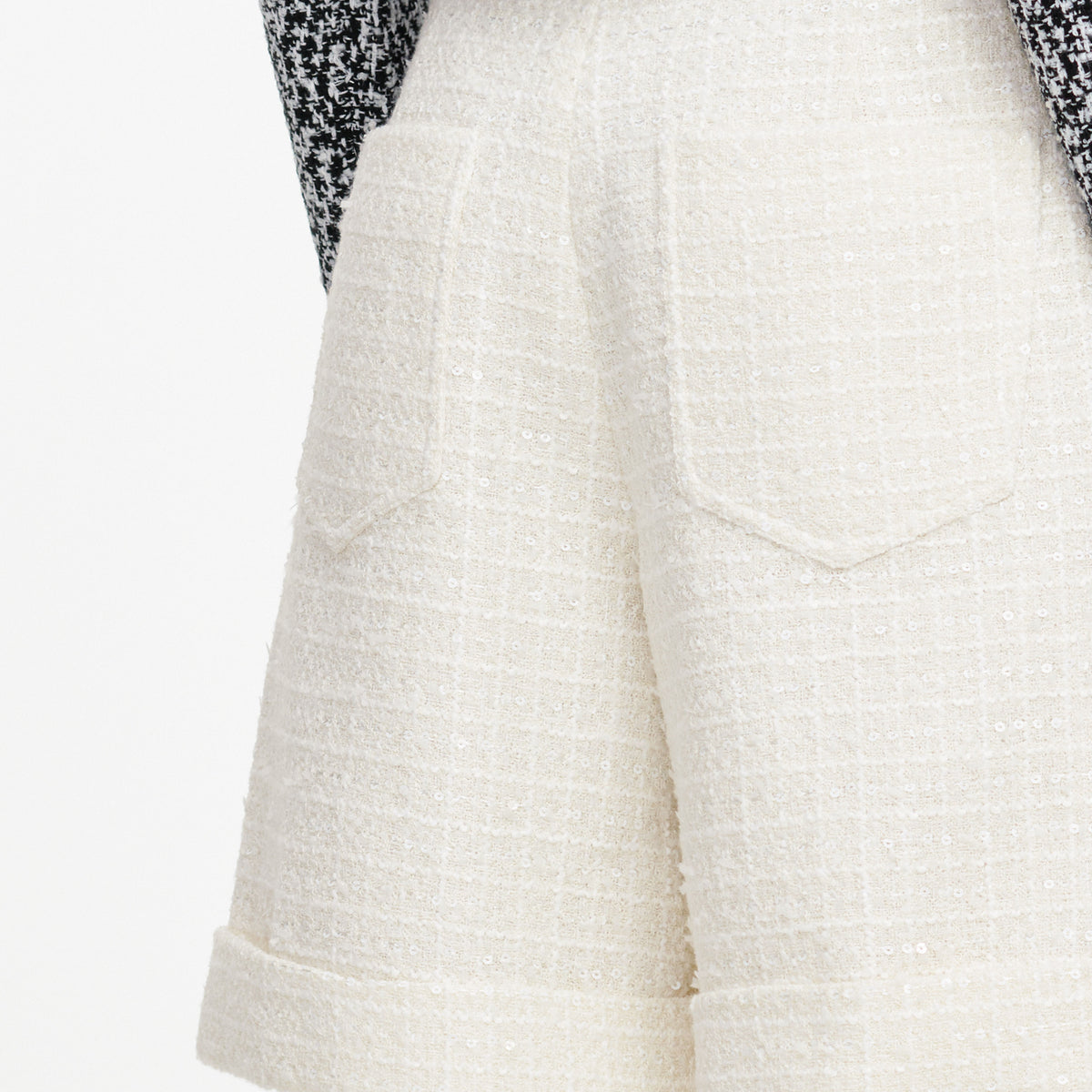Cream Sequin Boucle Tailored Shorts