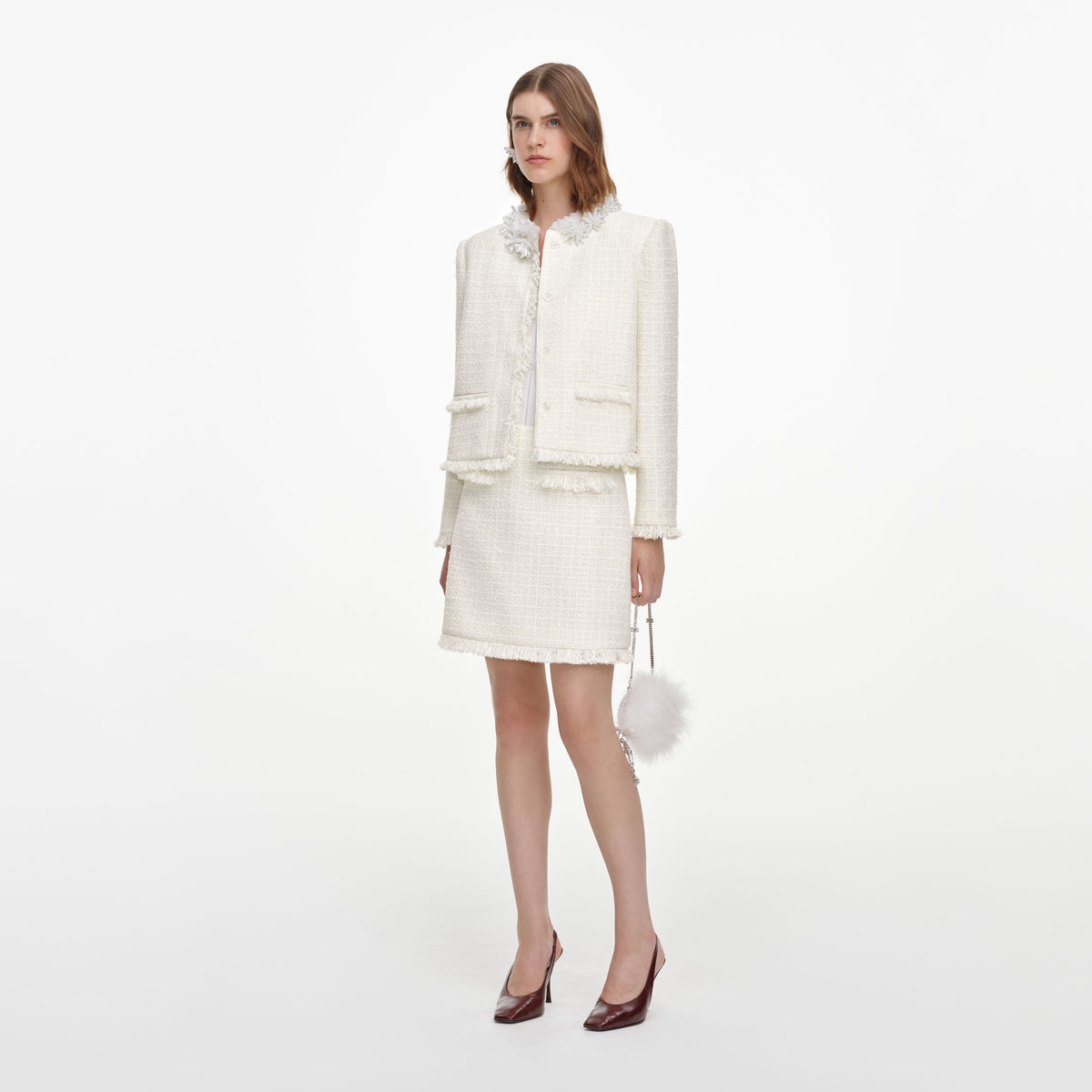 Cream Sequin Boucle Mini Skirt