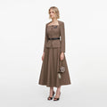 Brown Tailored Twill Midi Dress