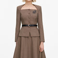 Brown Tailored Twill Midi Dress