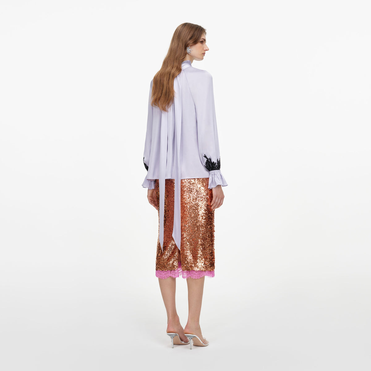 Lilac Viscose Contrast Lace Blouse