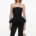 Black Metallic Frill Peplum Knit Top