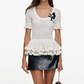Cream Pointelle Peplum Knit Top