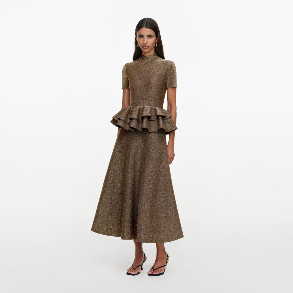 Bronze Peplum Knit Midi Dress