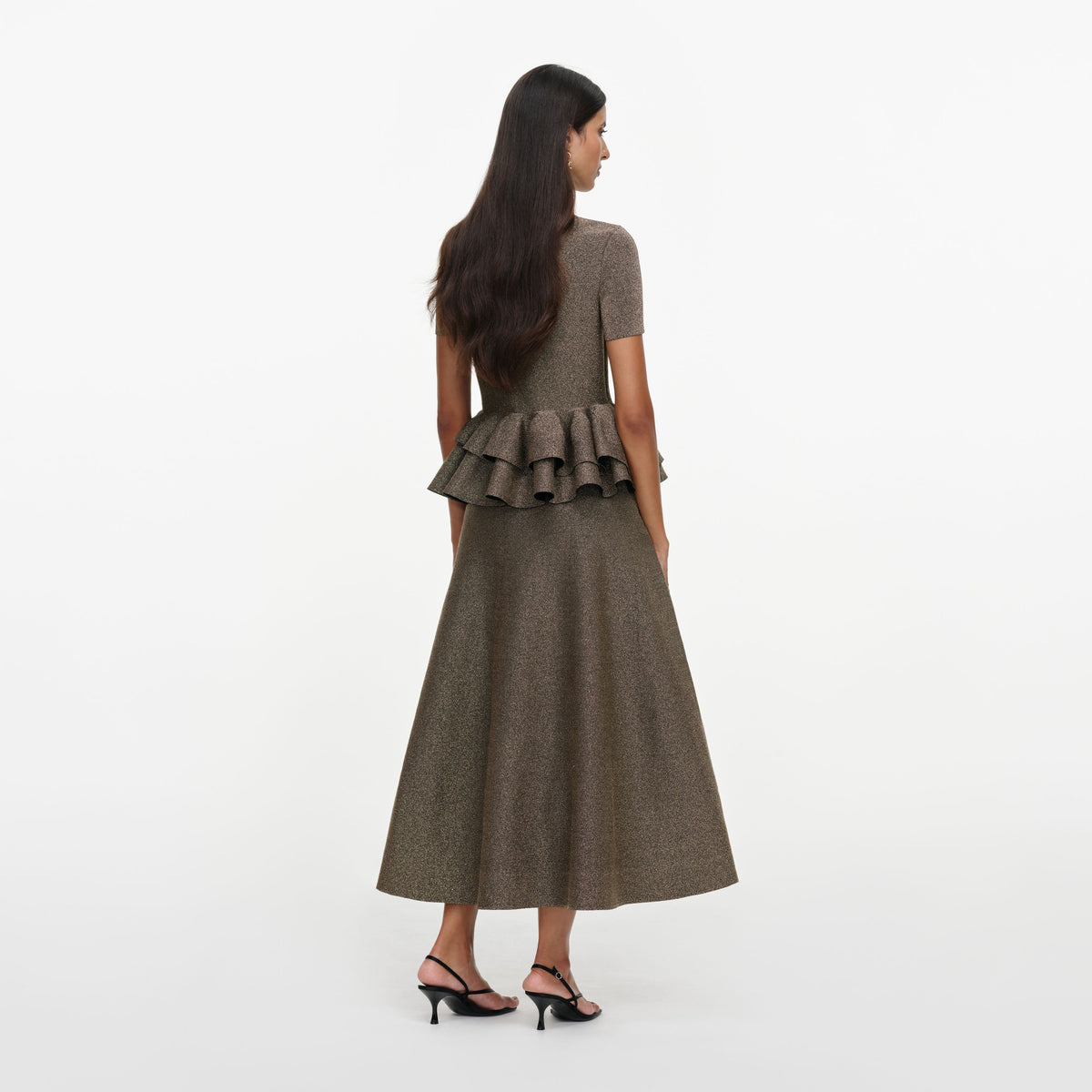 Bronze Peplum Knit Midi Dress
