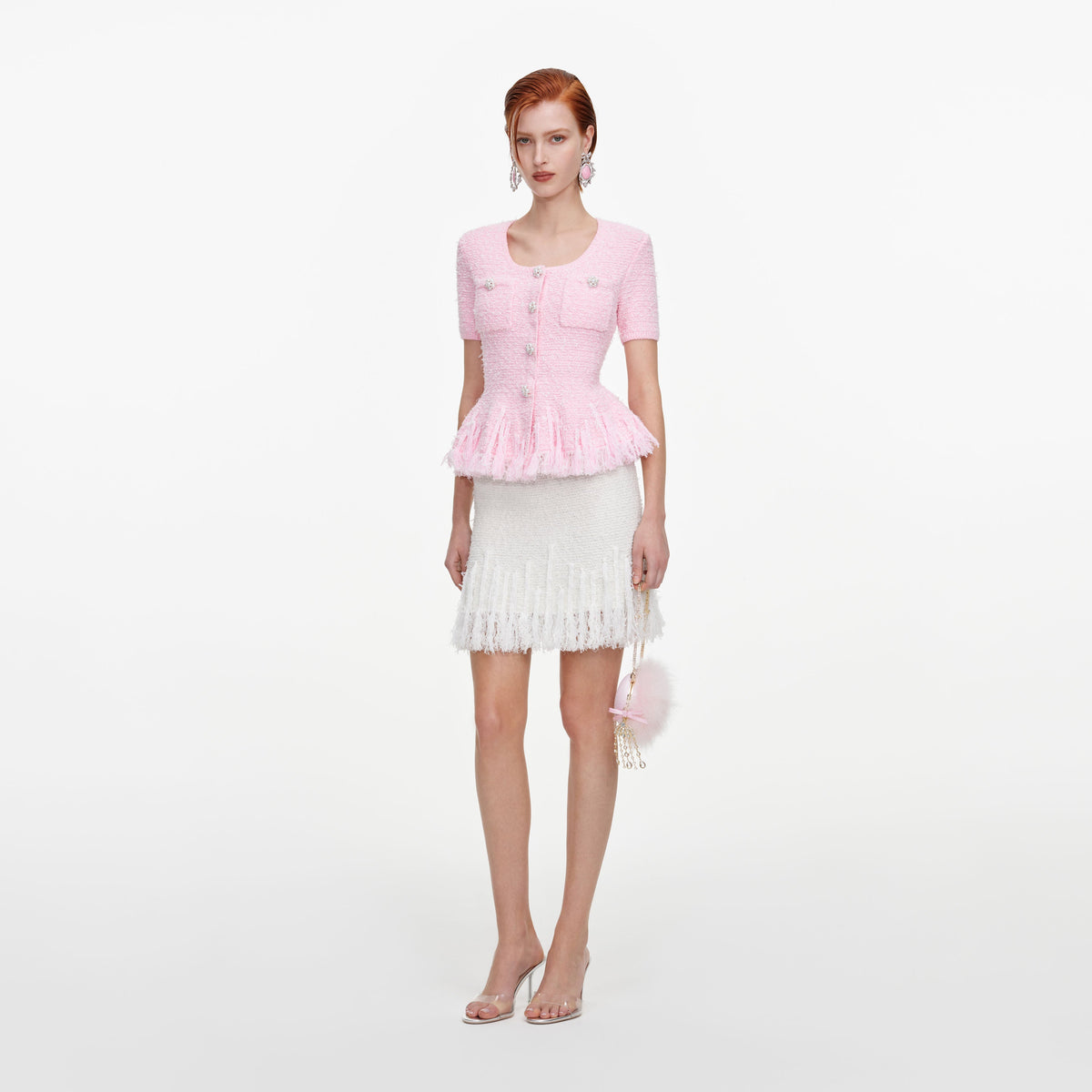Pink Textured Fringe Knit Top
