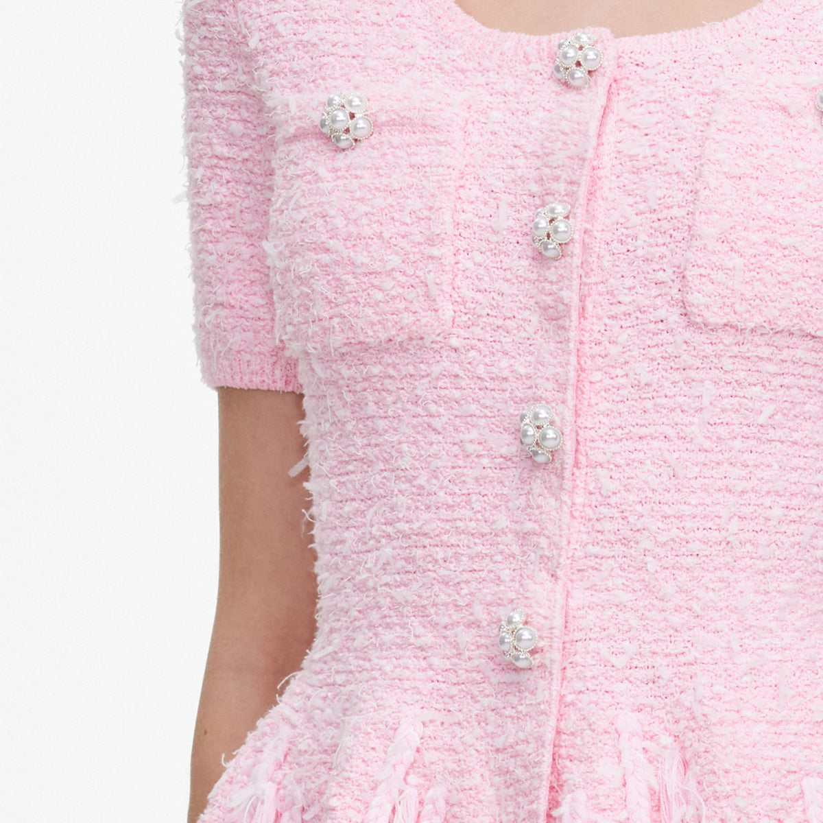 Pink Textured Fringe Knit Top