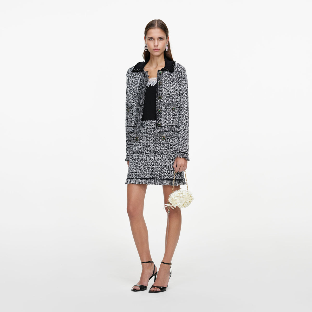 Black And White Textured Knit Jacket