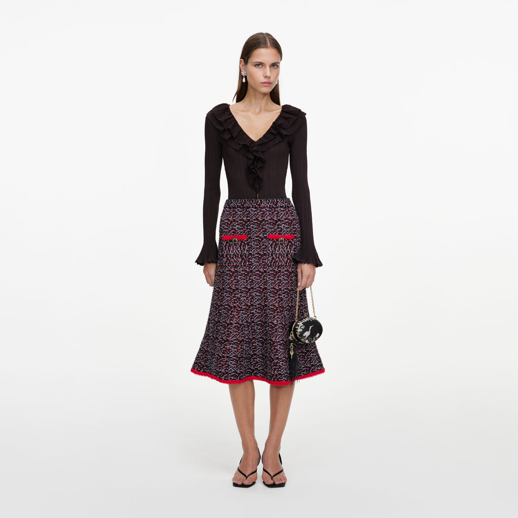 Front view of a woman wearing the Multi Textured Knit Midi Skirt